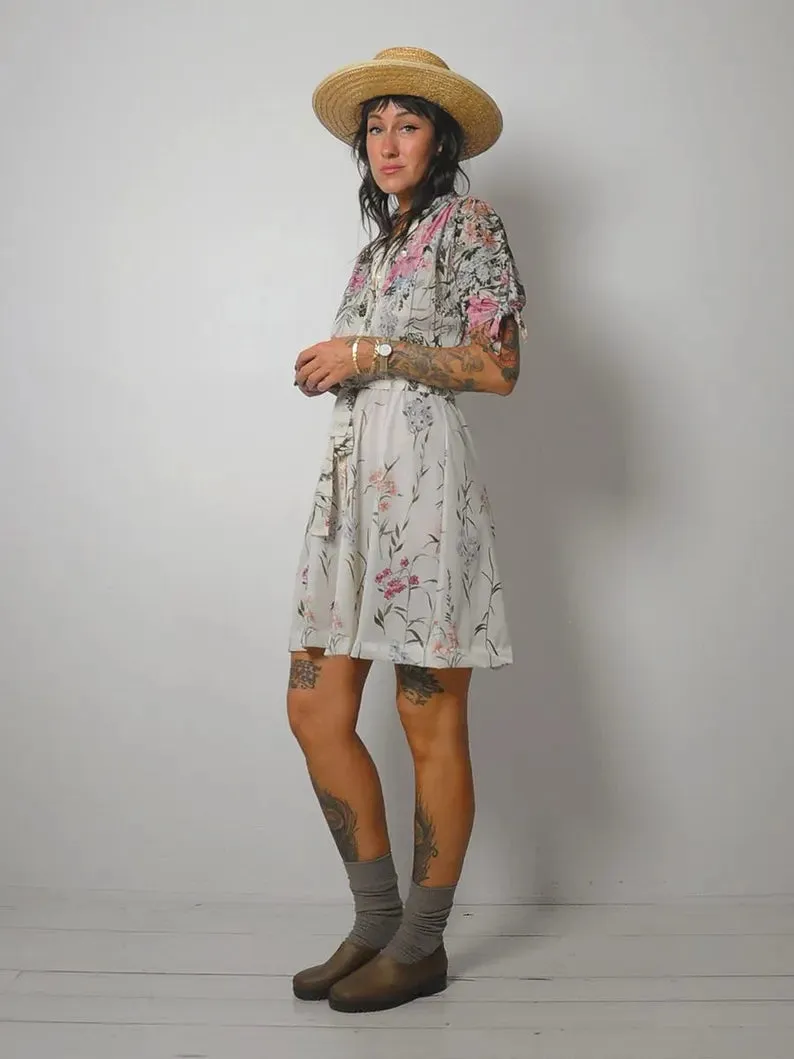 1970s Garden Floral Mini Dress
