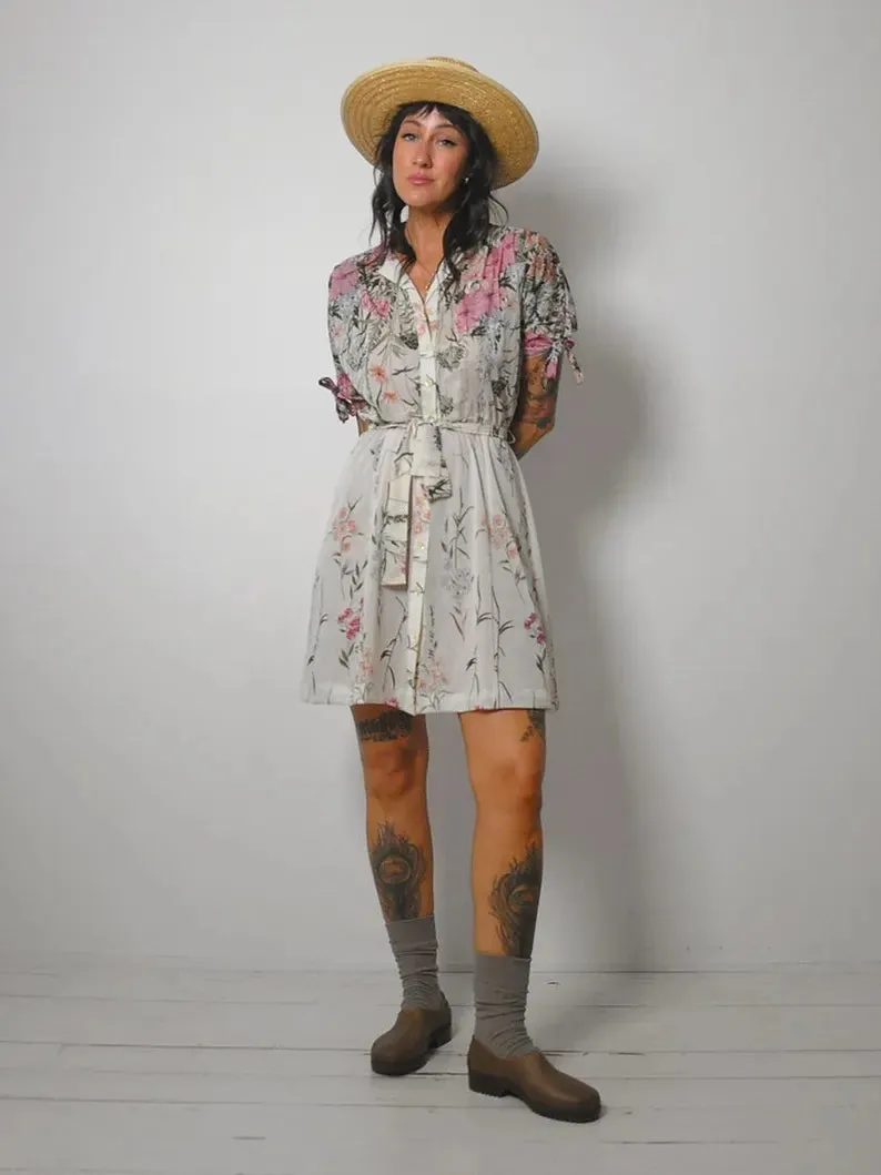 1970s Garden Floral Mini Dress