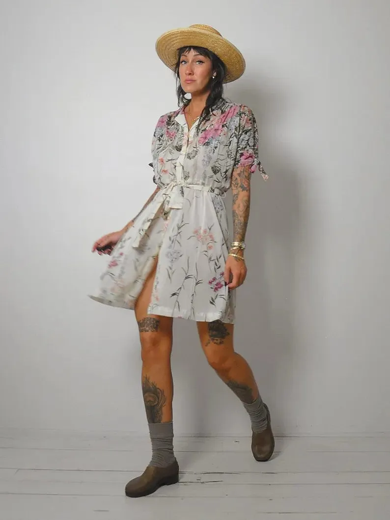 1970s Garden Floral Mini Dress