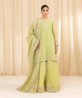 3 Piece -  Embroidered Karandi Suit