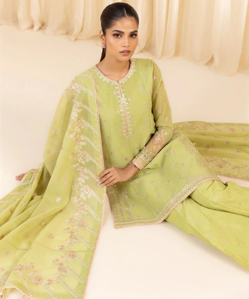 3 Piece -  Embroidered Karandi Suit