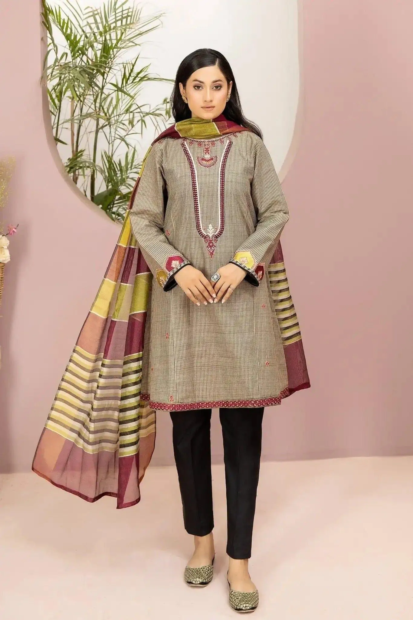 3PC - Embroidered Textured Khadi Cotton Suit
