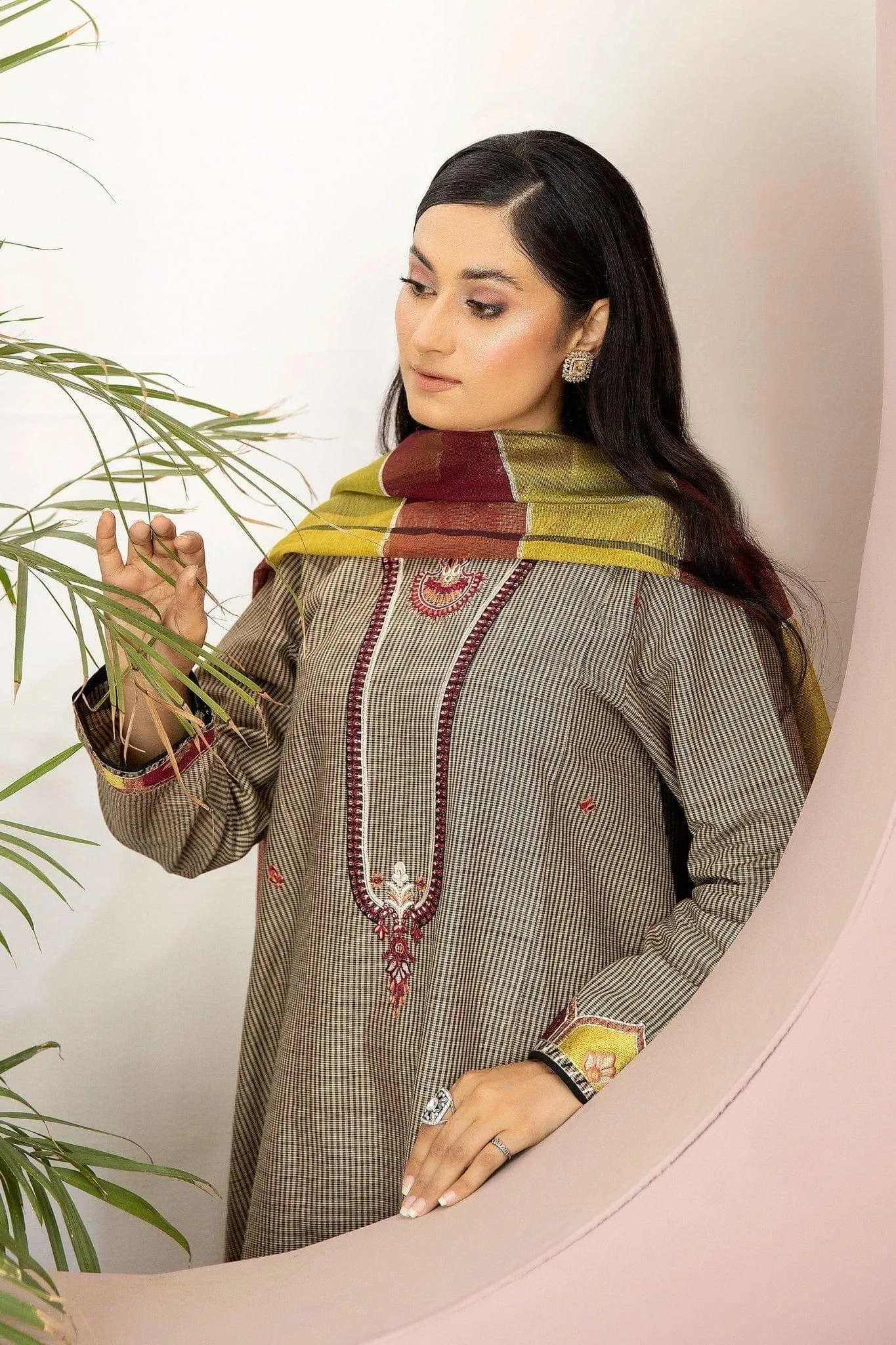 3PC - Embroidered Textured Khadi Cotton Suit