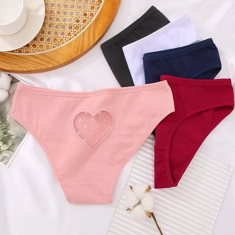 5PCS Cotton Panties Women Sexy Transparent Heart