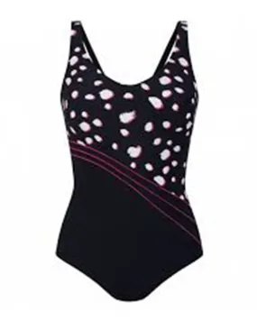 6315 Nara Black White and Fuchsia Print Swimsuit