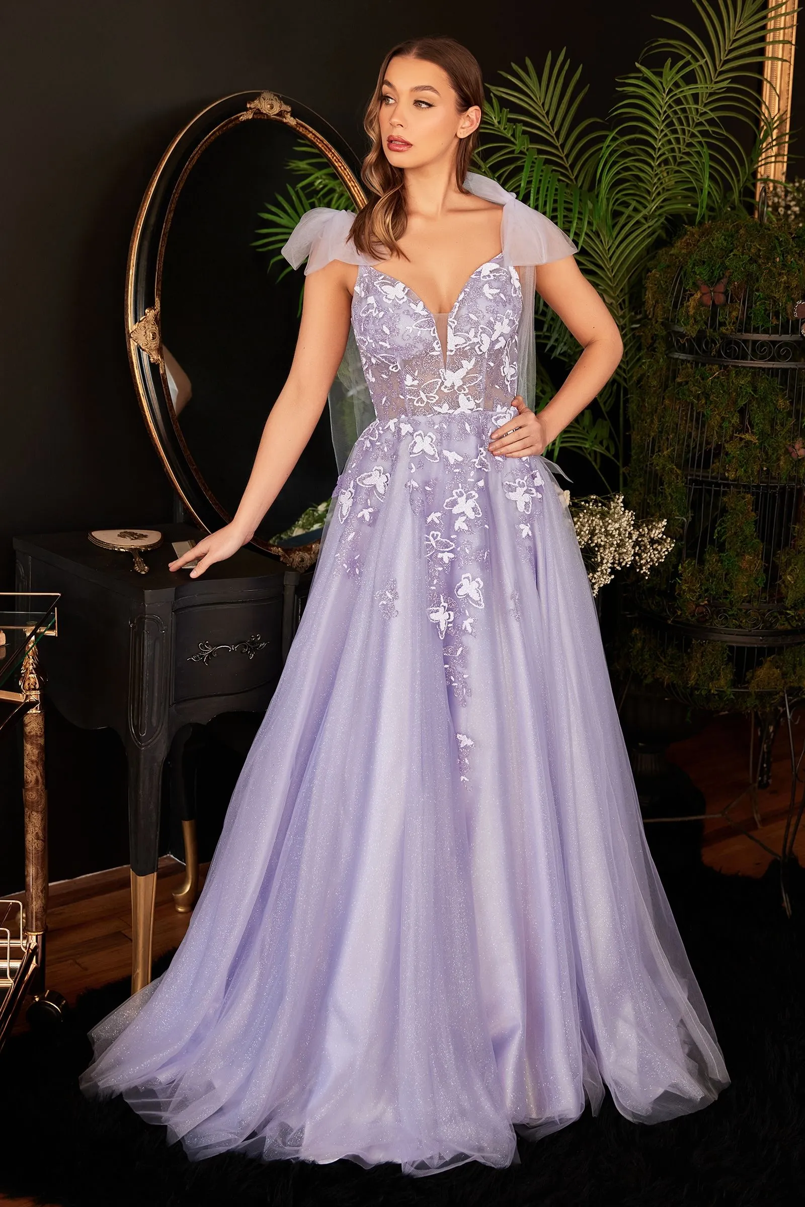 A-Line Tulle Detail V-neck Pointy Back Bodice Adorable Long Prom & Bridesmaid Dress CDCB097