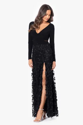 A-line V-Neck Long Sleeve Floral Gown formal dresses Bridesmaid Dresses evening gown Prom Dress