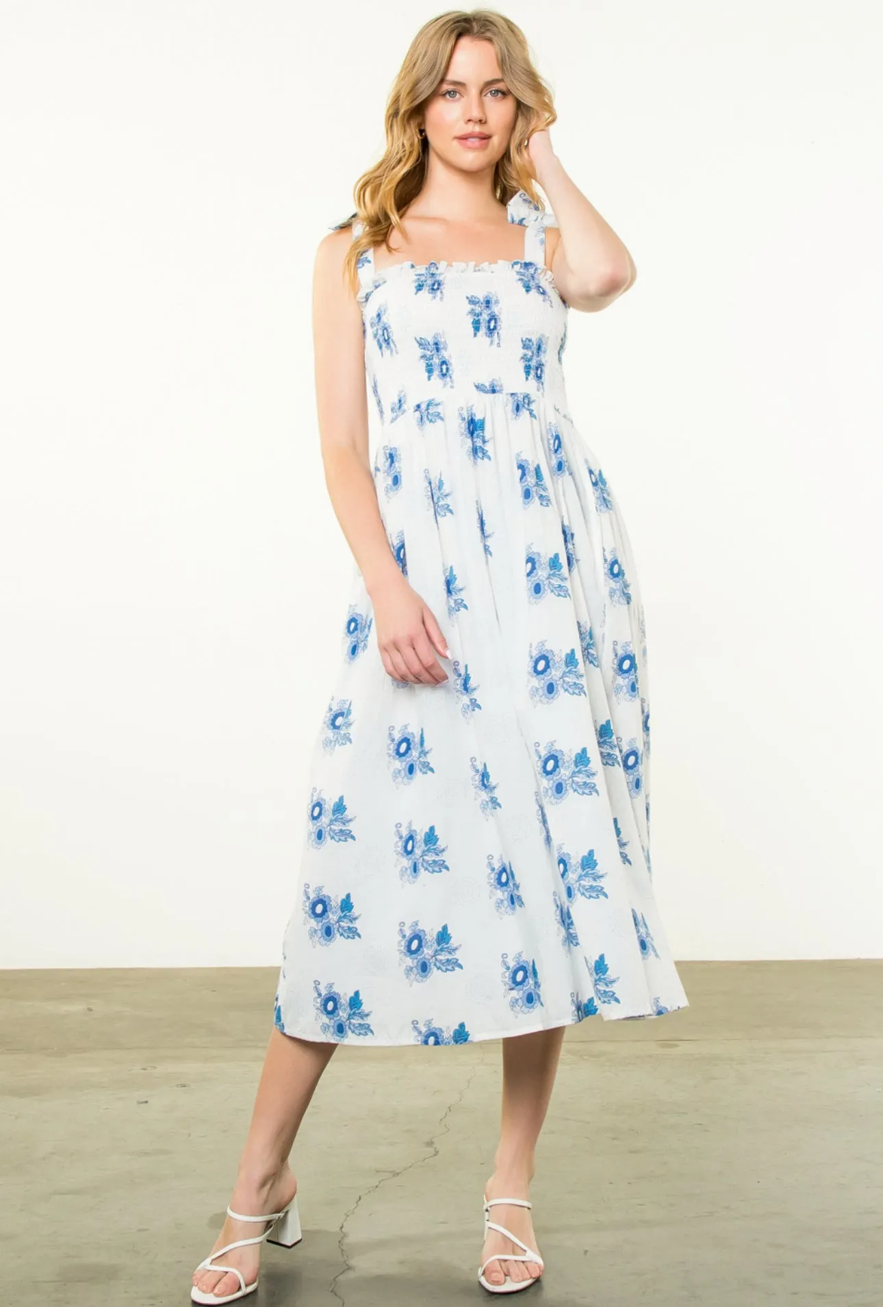 Abby Tie Strap Flower Print THML Dress