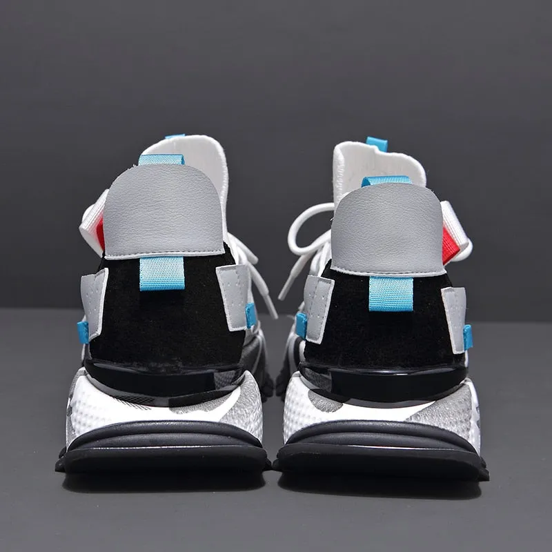 ADBOOV Genuine Leather Knit Fashion Men Sneakers Breathable Sock Chunky Shoes Trainers