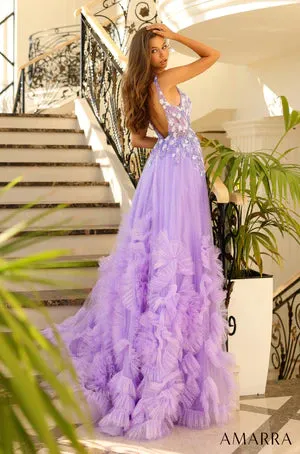 Amarra 88880 Long Prom Dress A-Line Plunging V Shape Tulle Train Ball Gown Formal Pageant Gown