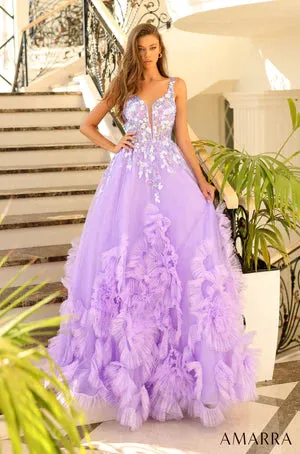 Amarra 88880 Long Prom Dress A-Line Plunging V Shape Tulle Train Ball Gown Formal Pageant Gown