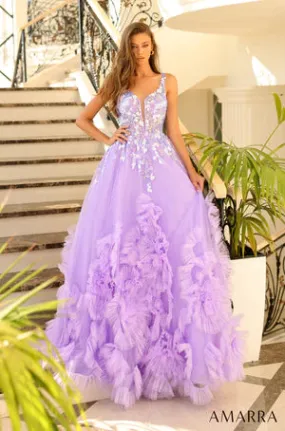 Amarra 88880 Long Prom Dress A-Line Plunging V Shape Tulle Train Ball Gown Formal Pageant Gown