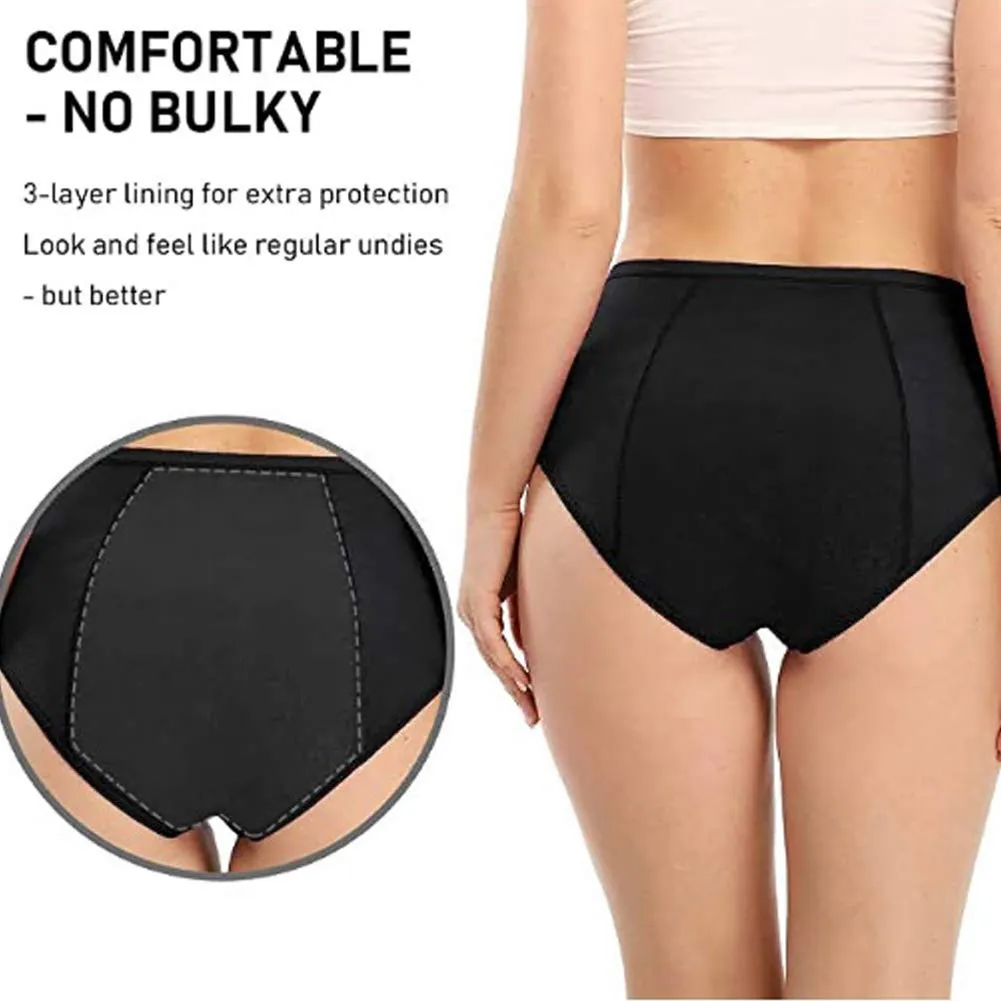 Anntry Women Period Pants Mid-High Waist Postpartum Underwear Leakproof Menstrual Cotton Knickers Pack of 5 M 5black