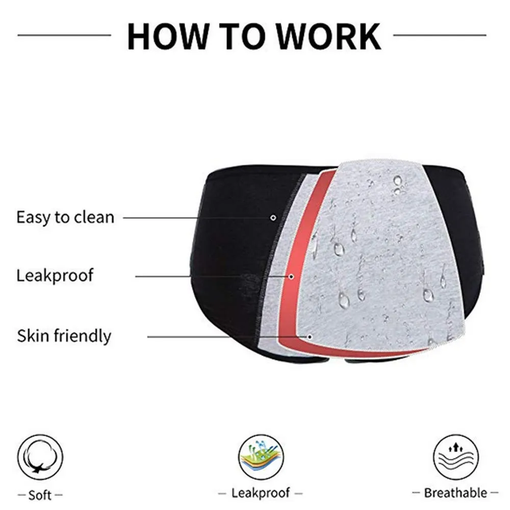 Anntry Women Period Pants Mid-High Waist Postpartum Underwear Leakproof Menstrual Cotton Knickers Pack of 5 M 5black