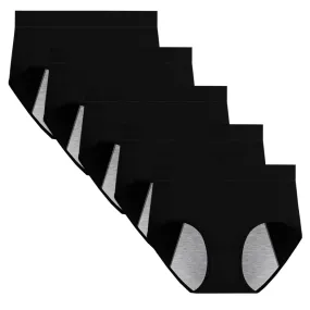 Anntry Women Period Pants Mid-High Waist Postpartum Underwear Leakproof Menstrual Cotton Knickers Pack of 5 M 5black