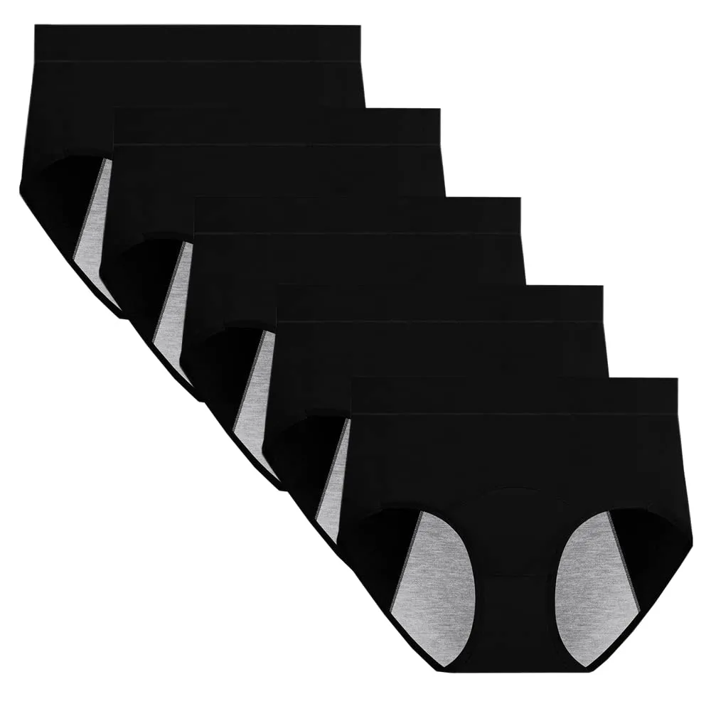 Anntry Women Period Pants Mid-High Waist Postpartum Underwear Leakproof Menstrual Cotton Knickers Pack of 5 M 5black