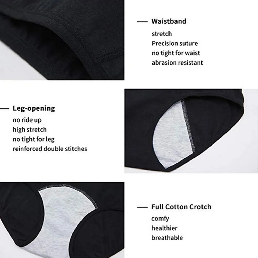 Anntry Women Period Pants Mid-High Waist Postpartum Underwear Leakproof Menstrual Cotton Knickers Pack of 5 M 5black