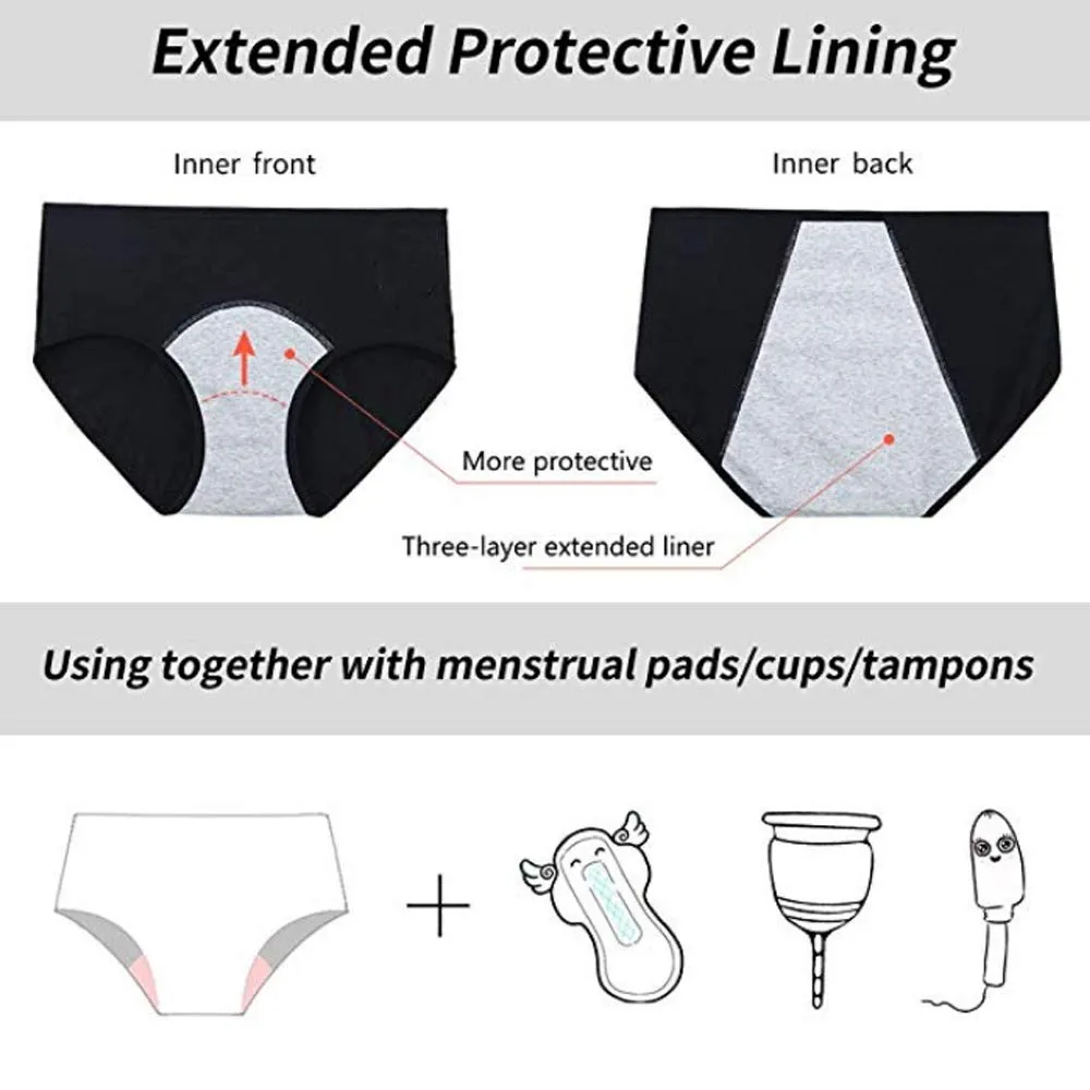 Anntry Women Period Pants Mid-High Waist Postpartum Underwear Leakproof Menstrual Cotton Knickers Pack of 5 M 5black