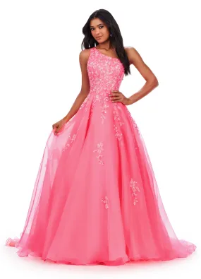 Ashley Lauren 11573 Long Prom Dress One Shoulder Organza Gown Sequin Applique Formal Pageant