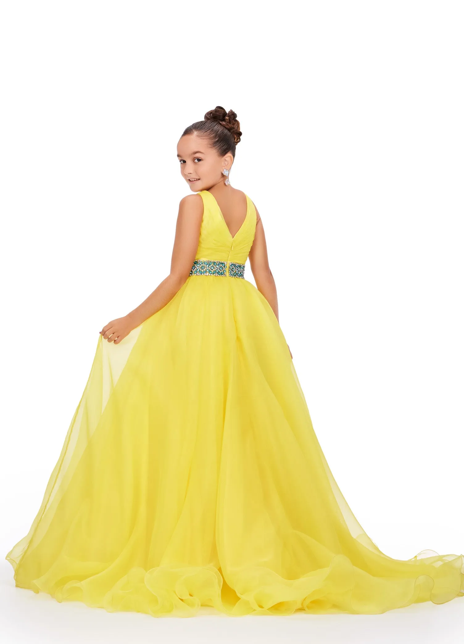 Ashley Lauren Kids 8249 Size 8 Orange Girls Organza A Line Pageant Dress Ballgown V Neck Crystal Belt