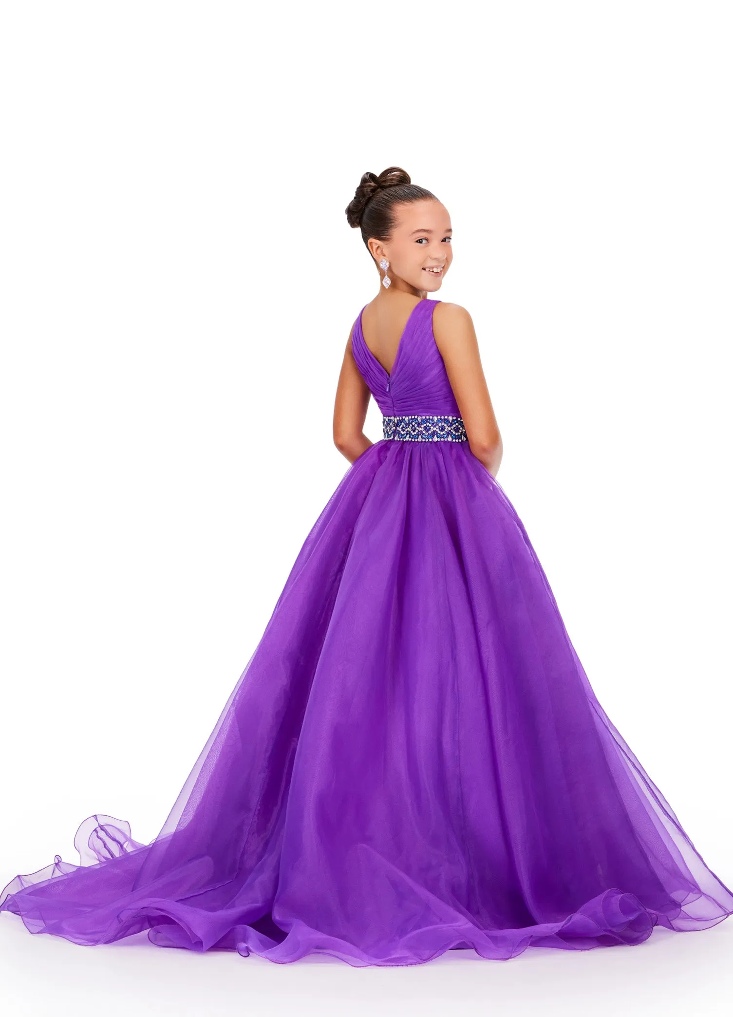 Ashley Lauren Kids 8249 Size 8 Orange Girls Organza A Line Pageant Dress Ballgown V Neck Crystal Belt