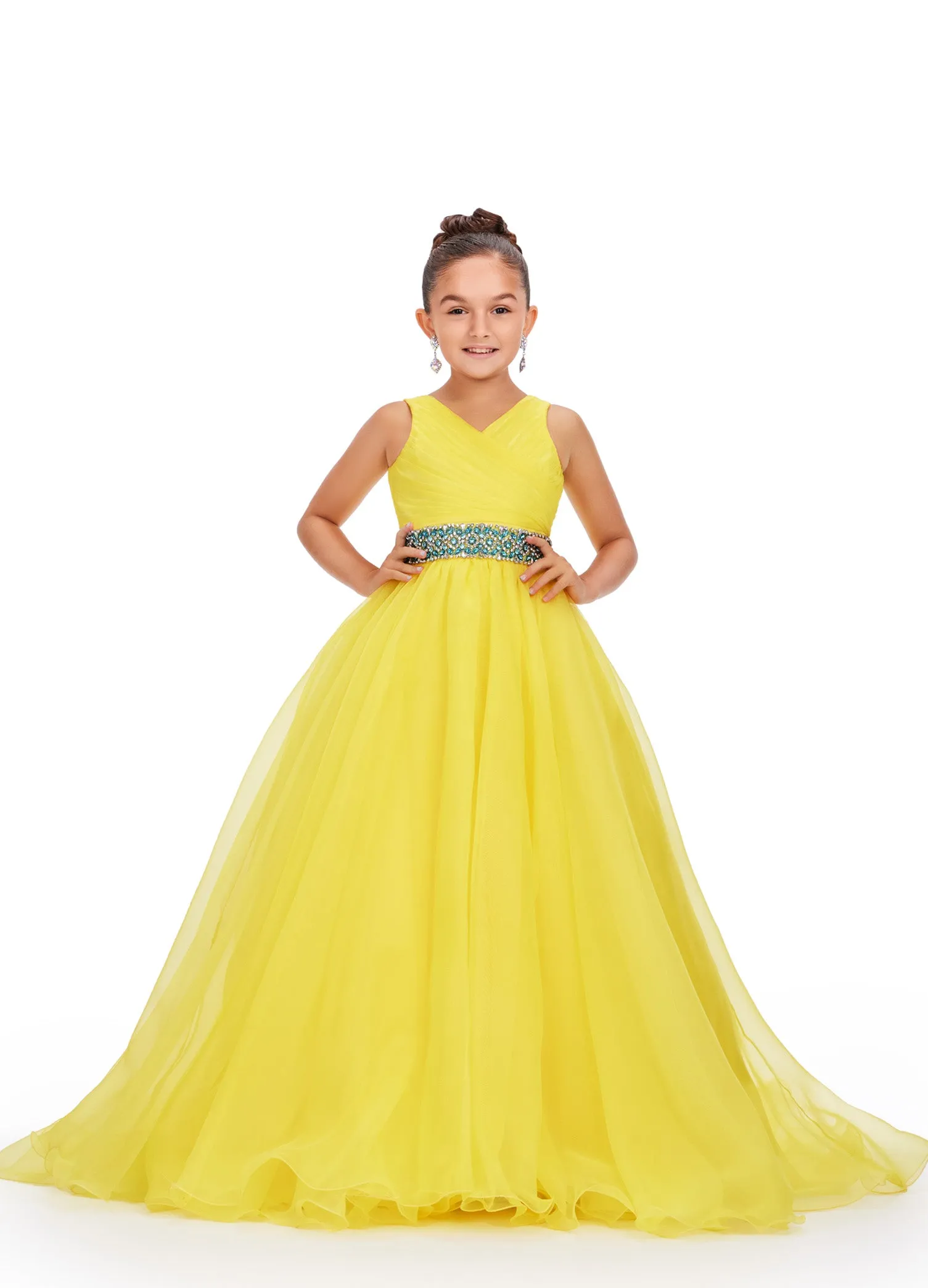 Ashley Lauren Kids 8249 Size 8 Orange Girls Organza A Line Pageant Dress Ballgown V Neck Crystal Belt