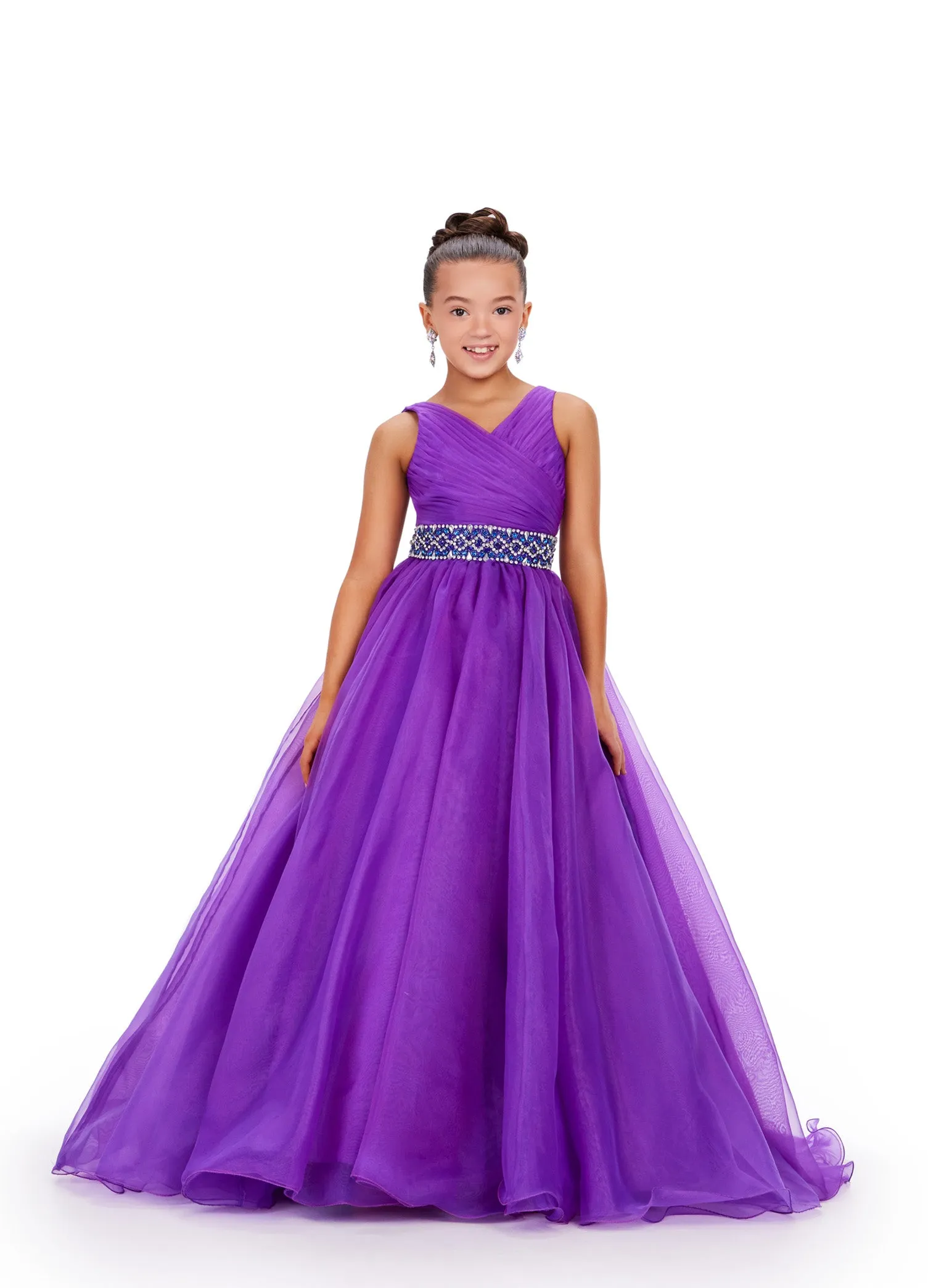 Ashley Lauren Kids 8249 Size 8 Orange Girls Organza A Line Pageant Dress Ballgown V Neck Crystal Belt