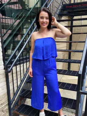 Aubrielle Capri Blue Sleeveless Jumpsuit