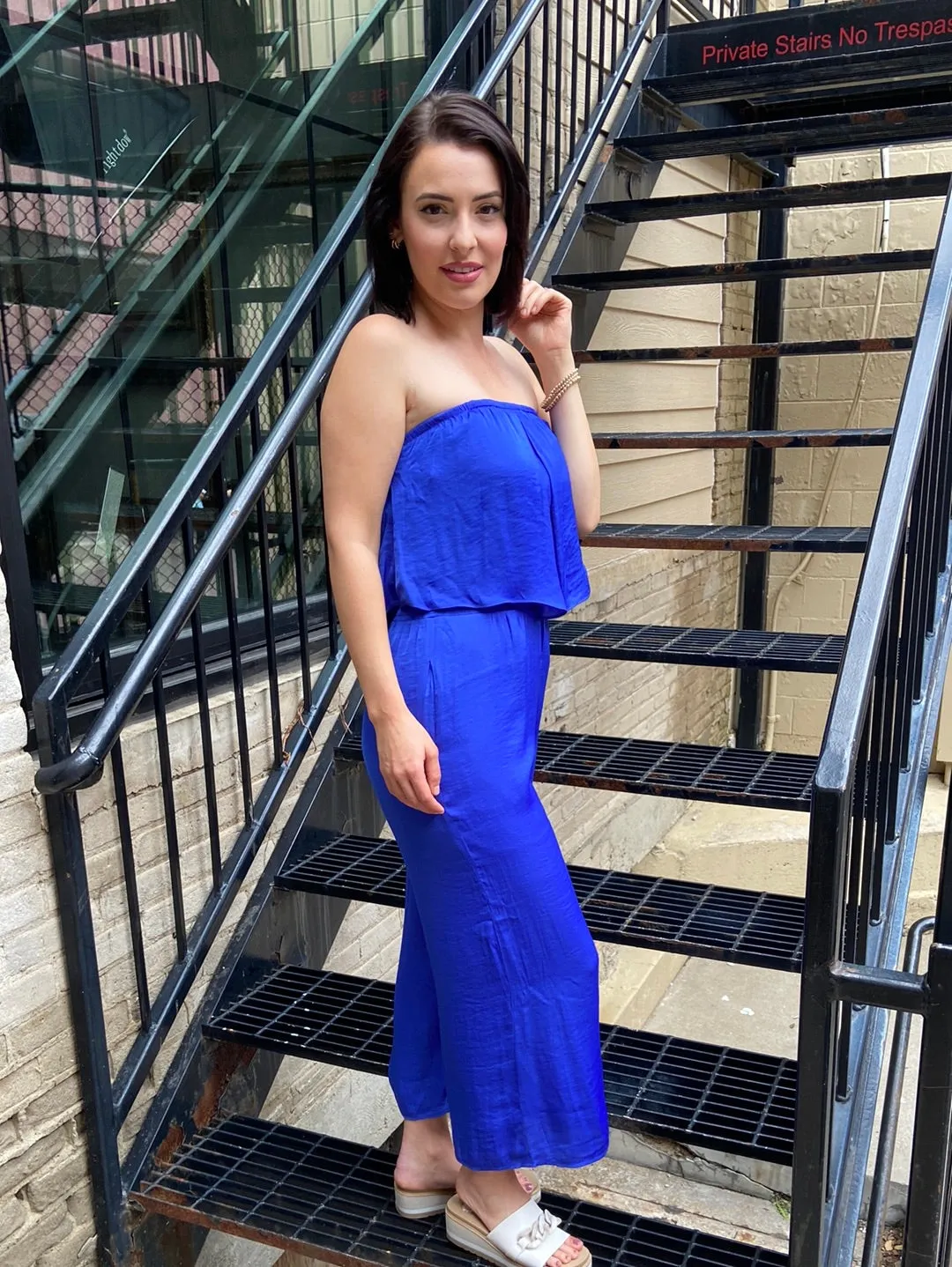 Aubrielle Capri Blue Sleeveless Jumpsuit
