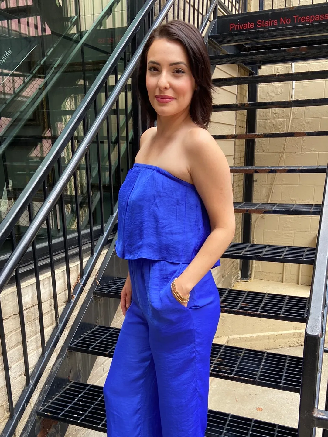 Aubrielle Capri Blue Sleeveless Jumpsuit