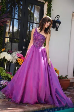 Ava Presley 29258 Long One Shoulder Beaded Pageant Dress Ball Gown A Line Prom Formal Train