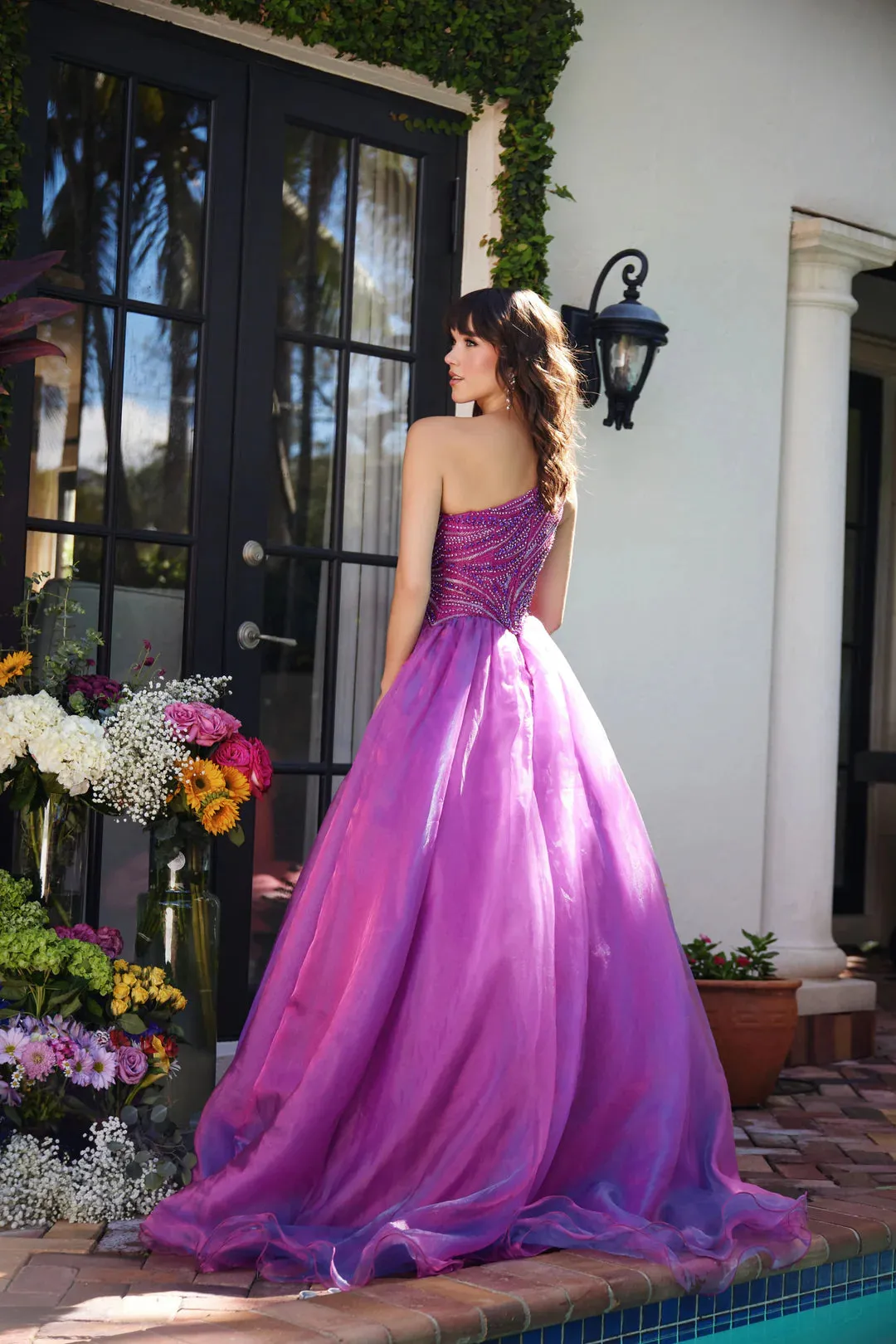 Ava Presley 29258 Long One Shoulder Beaded Pageant Dress Ball Gown A Line Prom Formal Train