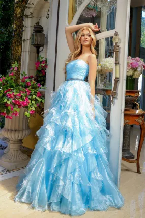 Ava Presley 39555 Long Feather Ruffle Ballgown Prom Dress Pageant Strapless Teen Formal