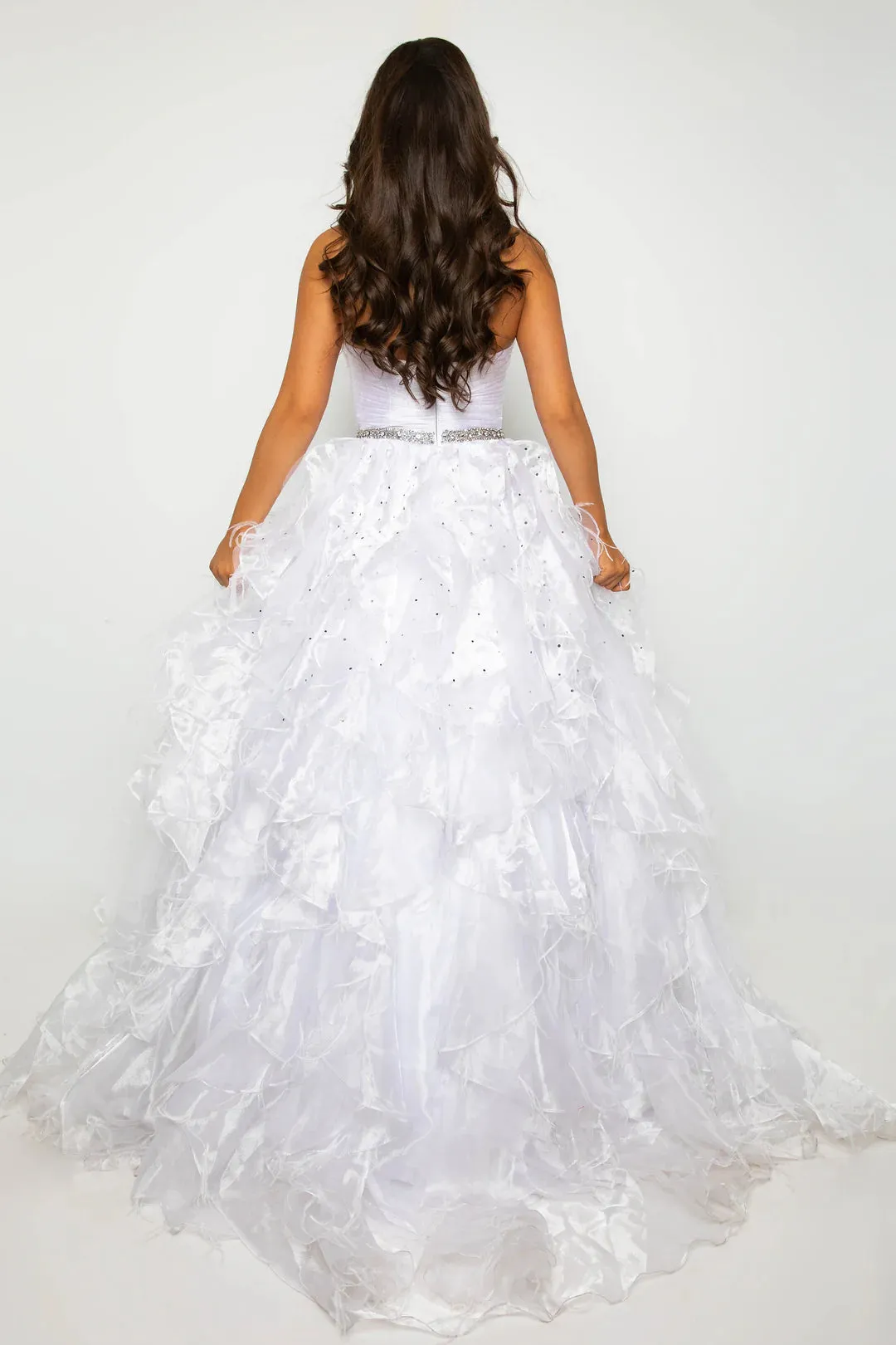Ava Presley 39555 Long Feather Ruffle Ballgown Prom Dress Pageant Strapless Teen Formal