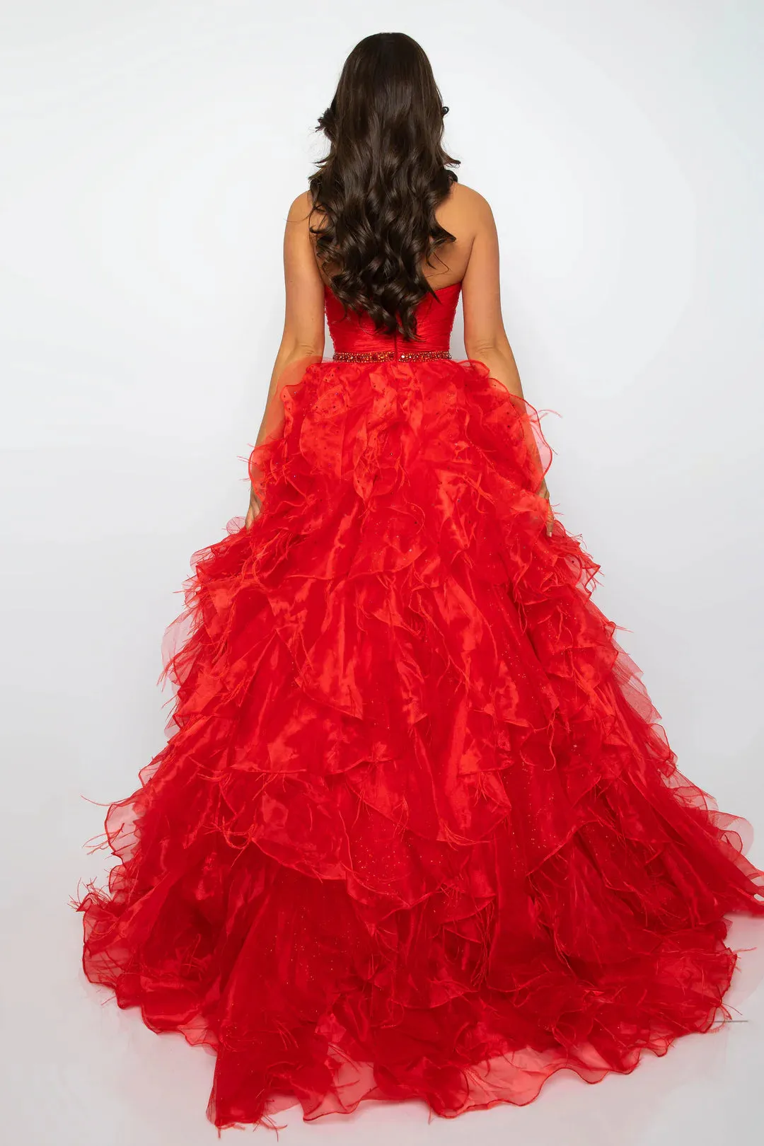 Ava Presley 39555 Long Feather Ruffle Ballgown Prom Dress Pageant Strapless Teen Formal