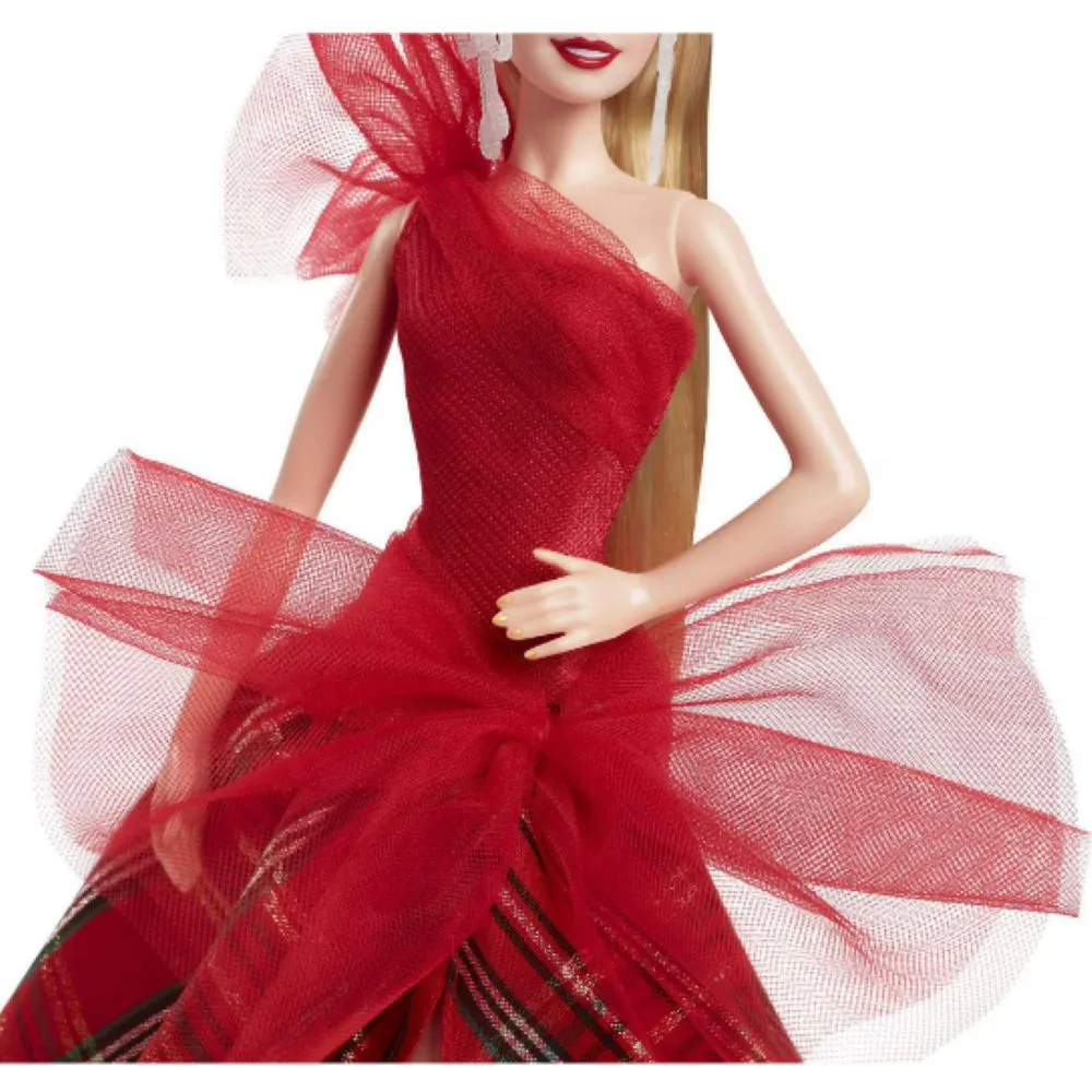 Barbie HRM61 Signature Holiday Barbie Fashion Doll, Blonde with Plaid Gown