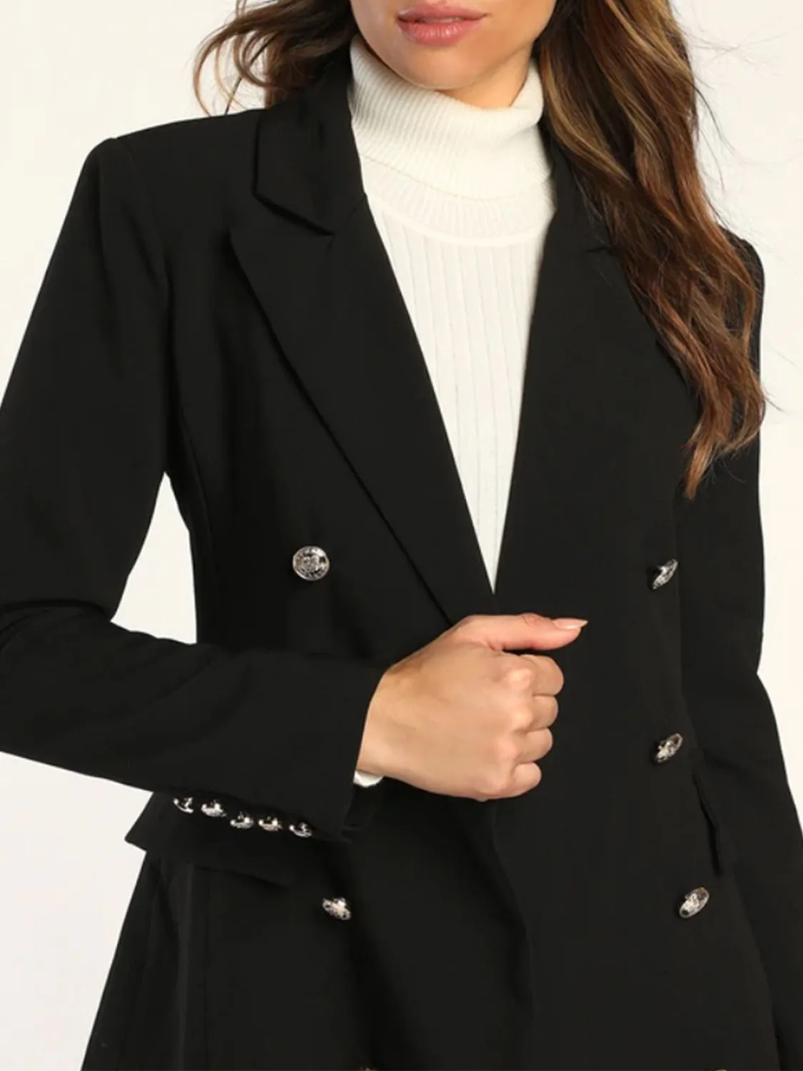 Black Lapel Collar Long Length Blazer