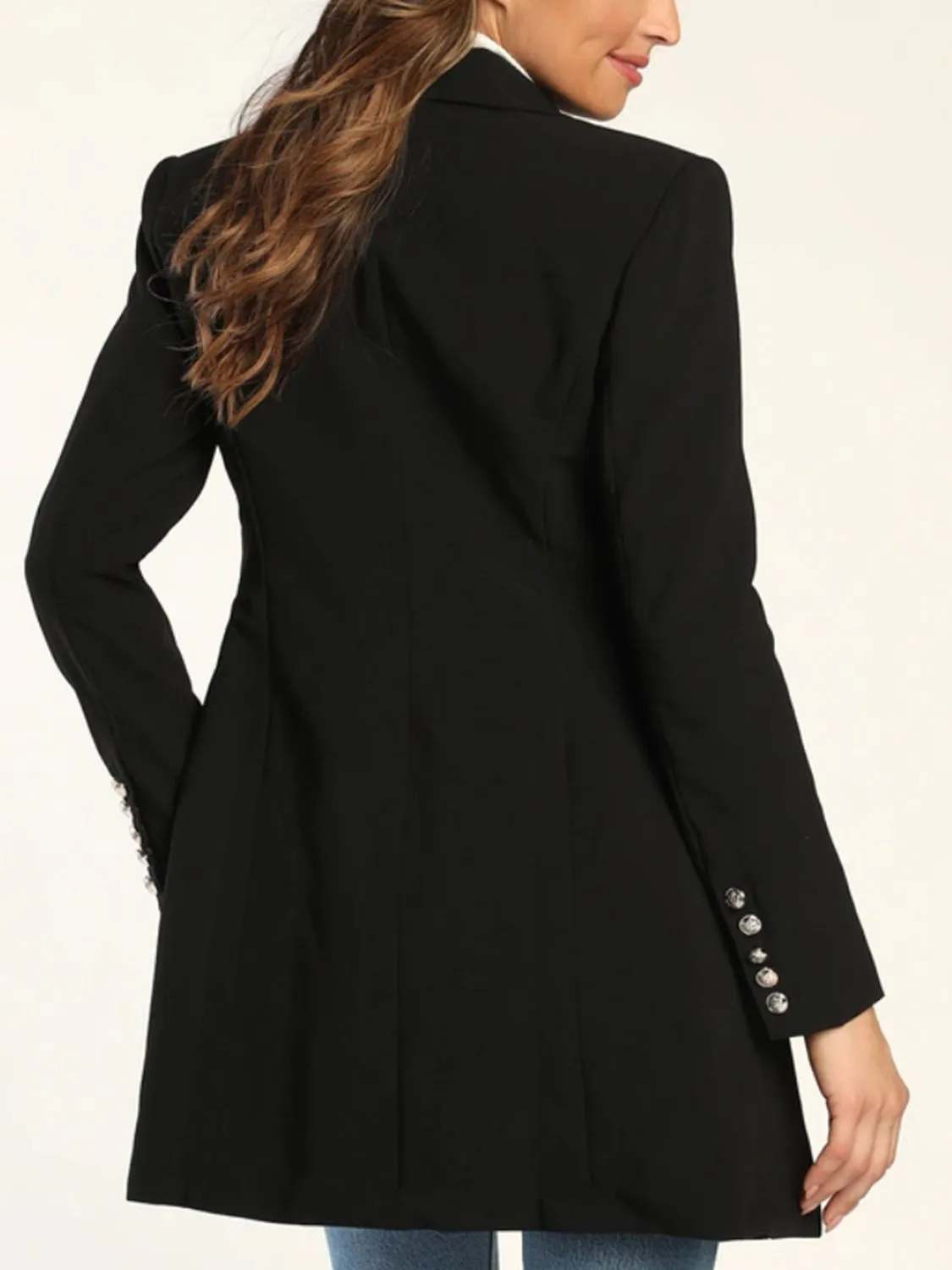 Black Lapel Collar Long Length Blazer