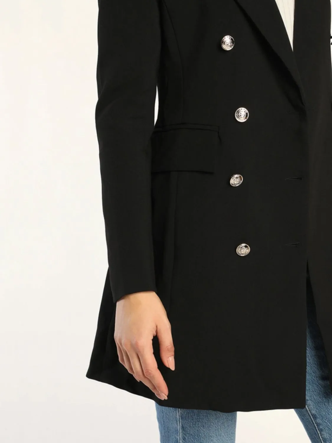 Black Lapel Collar Long Length Blazer