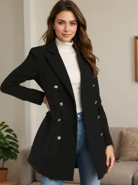 Black Lapel Collar Long Length Blazer