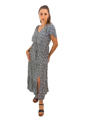 Blossom Elegance: Black Floral Midi with a Twist