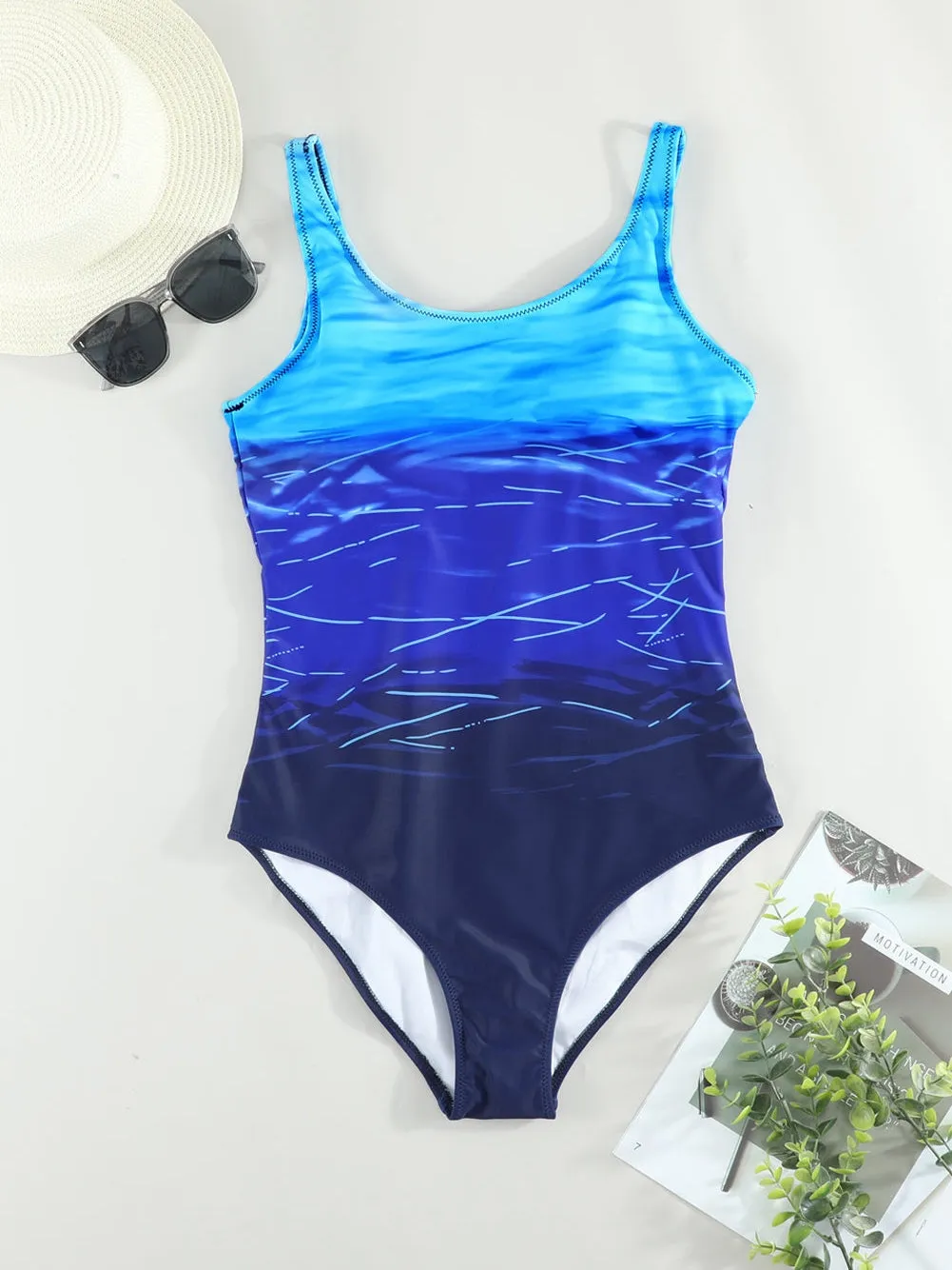 Blue Ombre Crisscross Back One-Piece Swimsuit