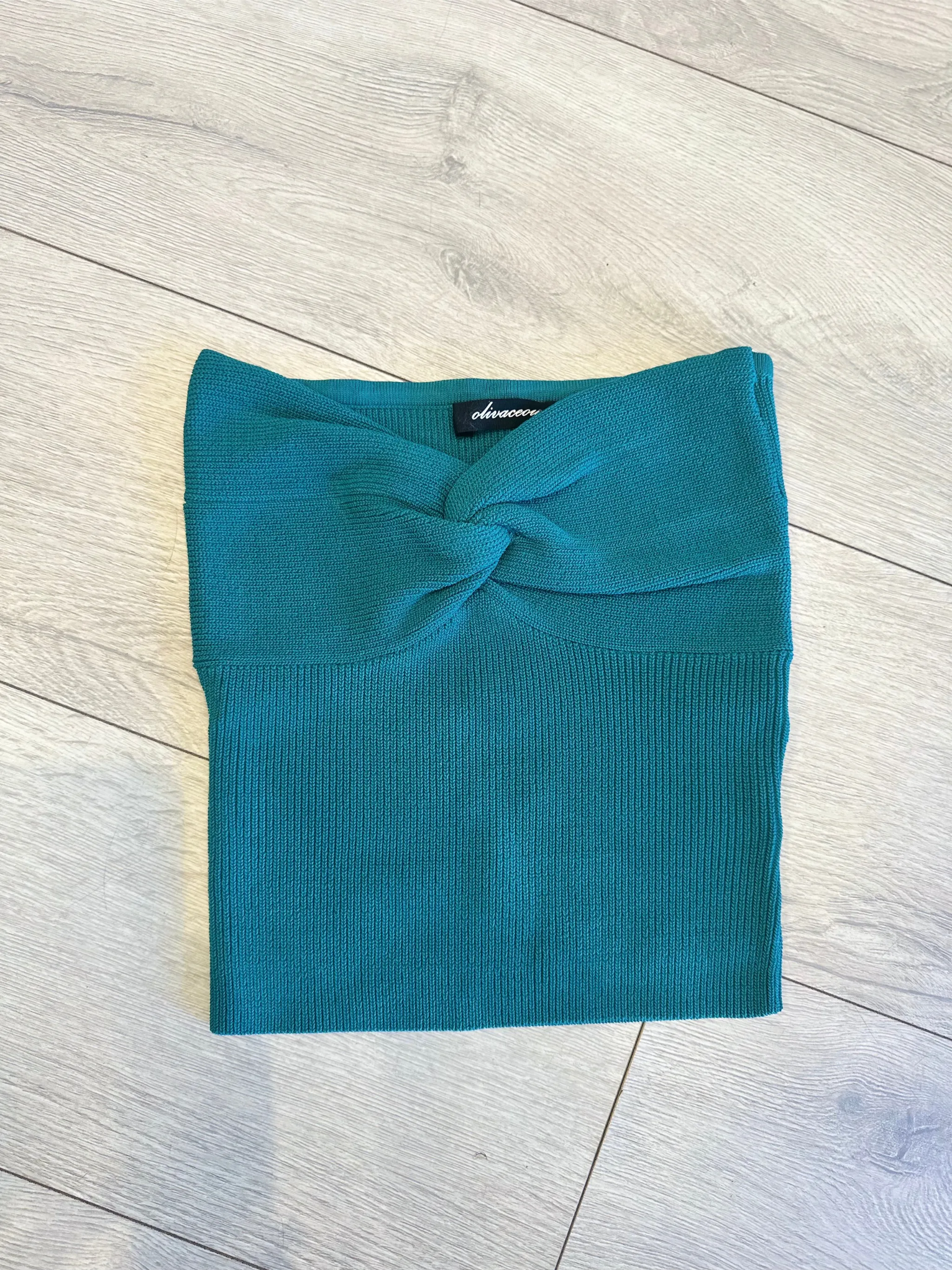 Bold Front Twist Knit Tube Top - Teal