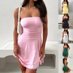 Candy Pleated  Tight  Elastic  Short Dresses with Tube-Top