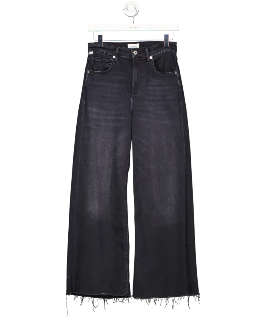 Citizens of Humanity Black Lyra Frayed Cropped High-rise Wide-leg Jeans UK 6