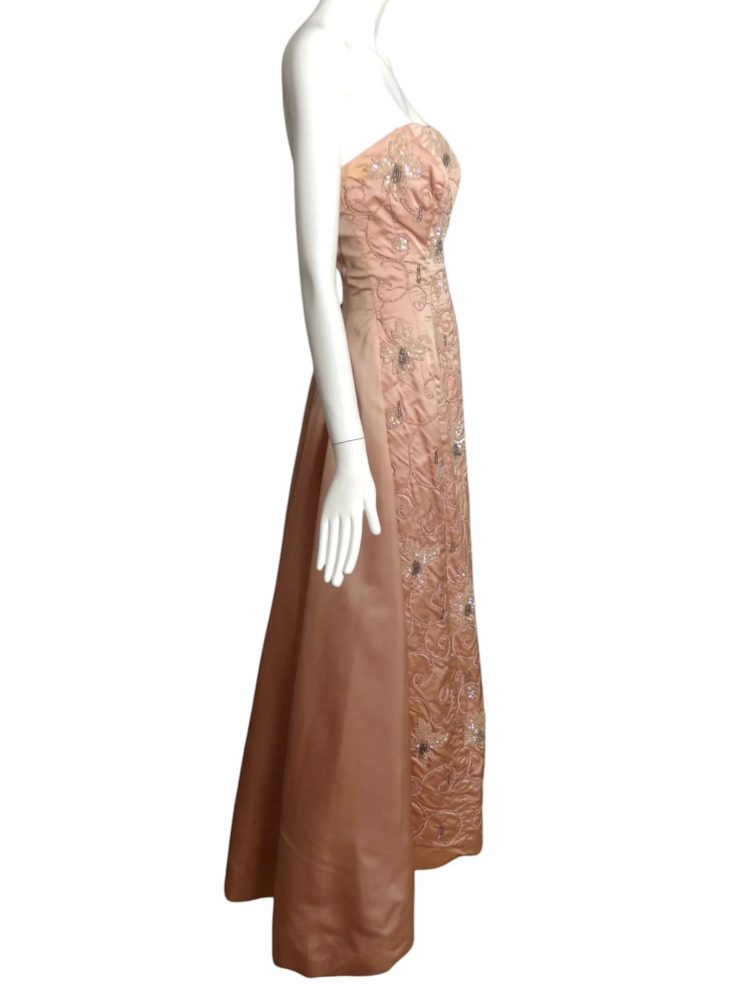 CLIFTON WILHITE- 1960s Pink Beaded Satin Ballgown, Size 4