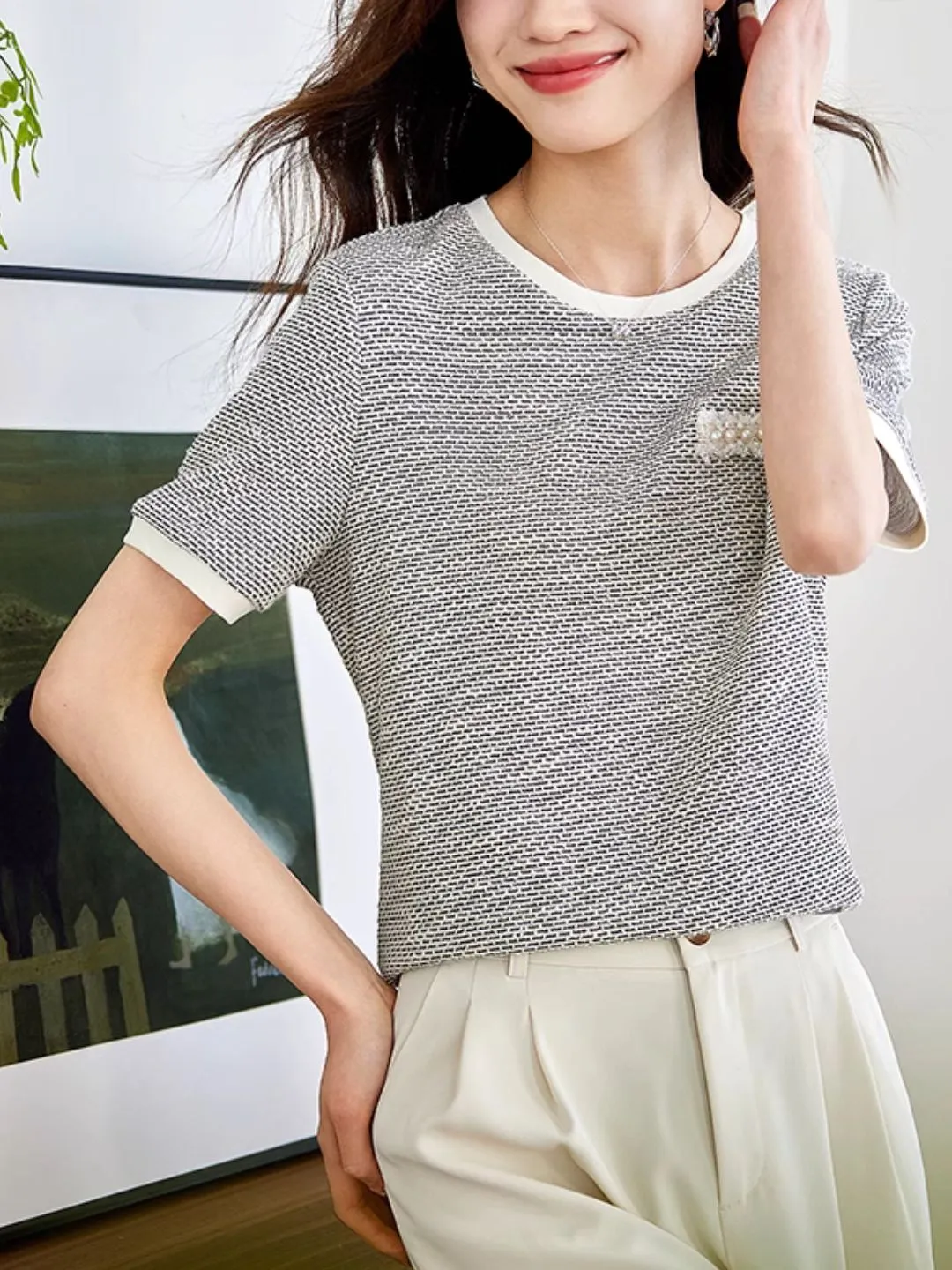 Crew Neck Textured Top