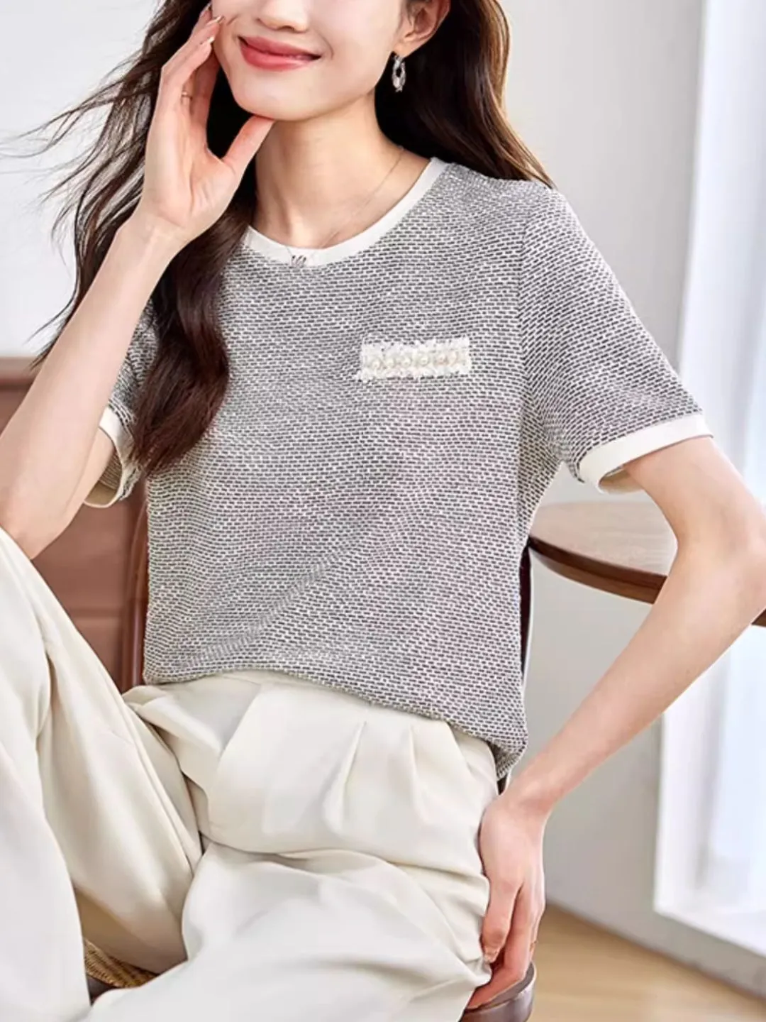 Crew Neck Textured Top