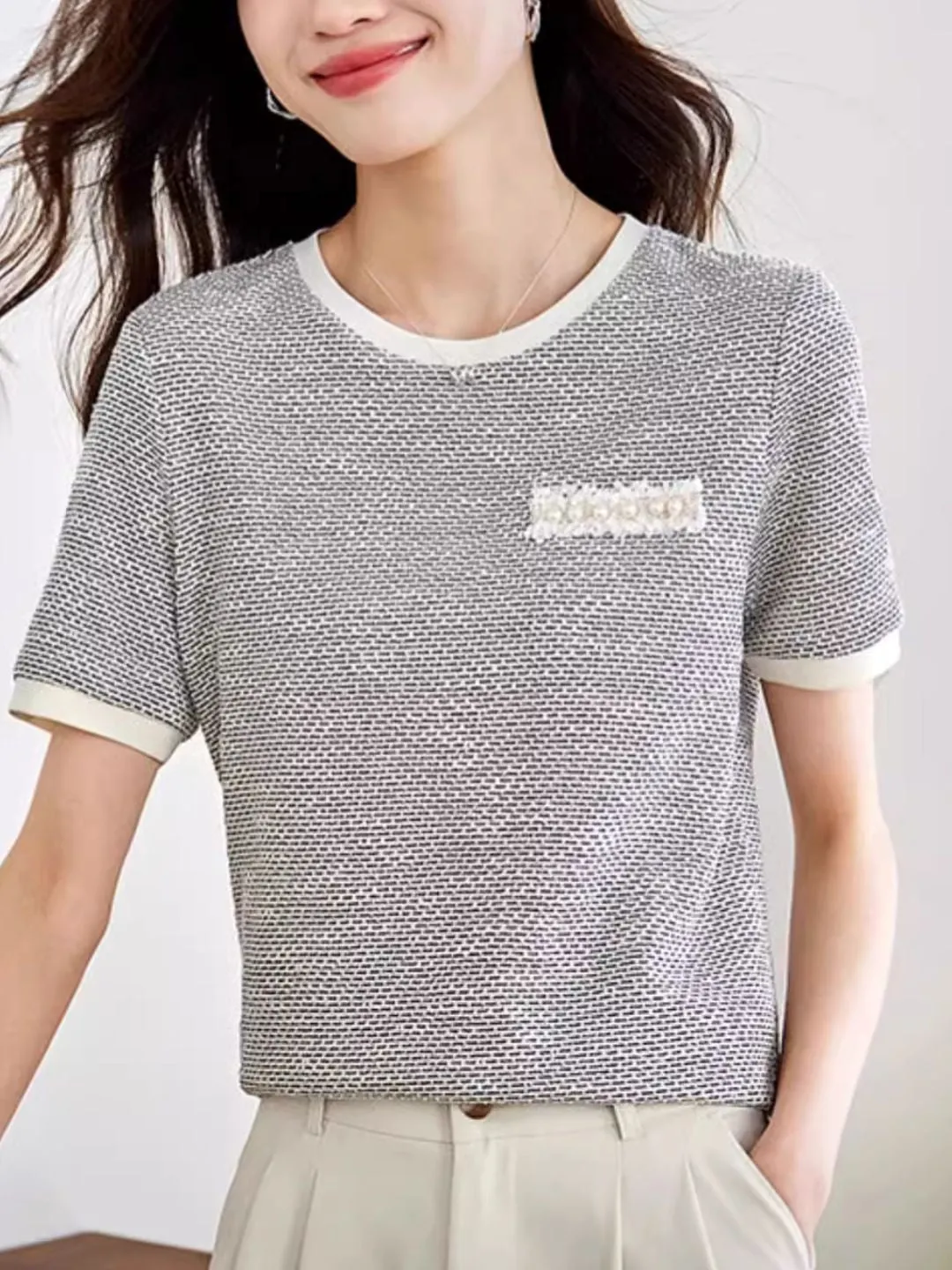 Crew Neck Textured Top