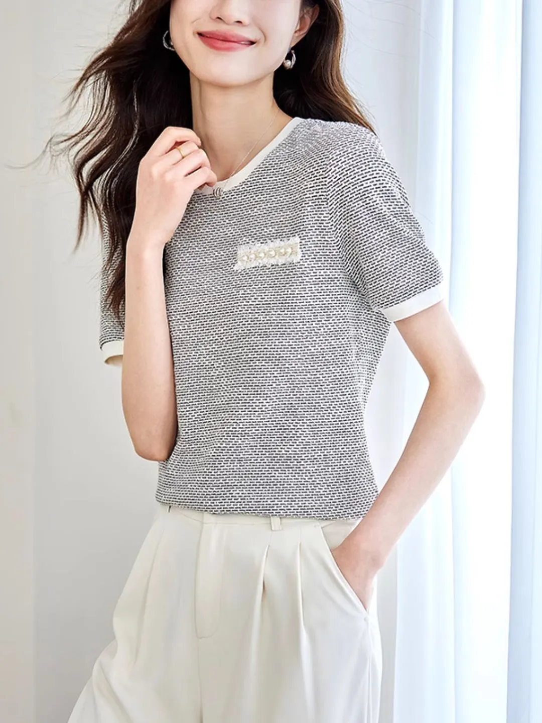 Crew Neck Textured Top
